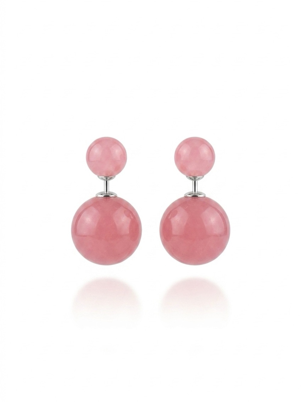 Pink Jade 925 Sterling silver Double-Sphere Earrings - Women Jewelry